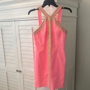 Pink Sleeveless Dress with Gold Accents